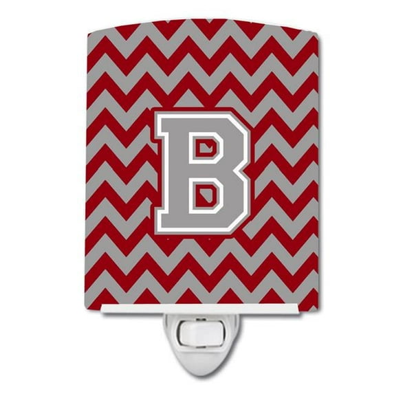 Letter B Chevron Crimson & Grey Ceramic Night Light