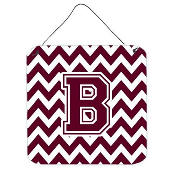 Letter B Chevron Maroon & White Wall or Door Hanging Prints, 6 x 0.02 x 6 in.