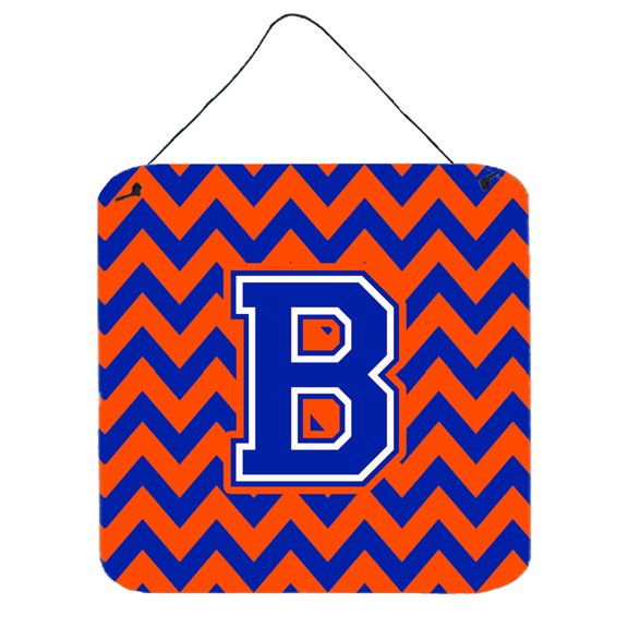 Letter B Chevron Orange and Blue Wall or Door Hanging Prints