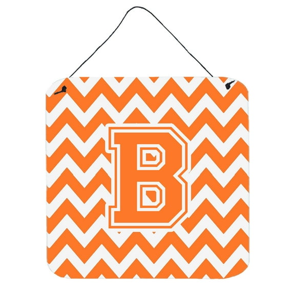 Letter B Chevron Orange and White Wall or Door Hanging Prints