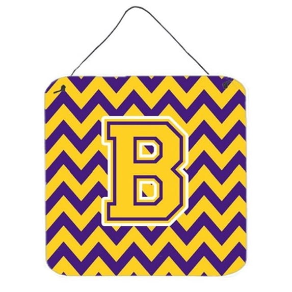Letter B Chevron Purple & Gold Wall or Door Hanging Prints, 6 x 0.02 x 6 in.