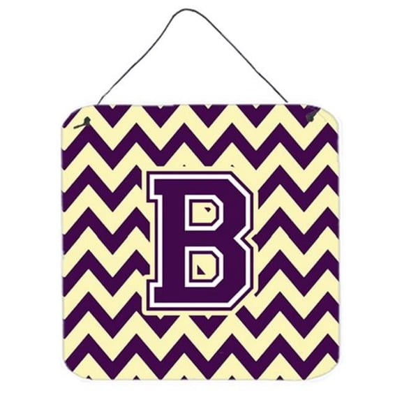 Letter B Chevron Purple & Gold Wall or Door Hanging Prints, 6 x 0.02 x 6 in.