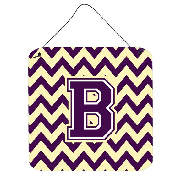 Letter B Chevron Purple and Gold Wall or Door Hanging Prints