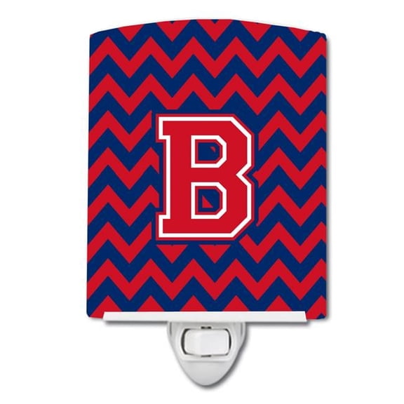 Letter B Chevron Yale Blue & Crimson Ceramic Night Light