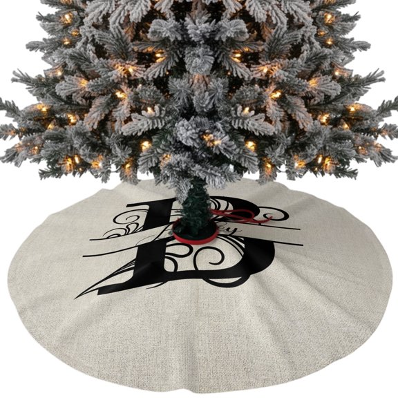 Letter B Christmas Tree Skirt 48 Inches, Monogram Words Xmas Trees Skirt Mat Cover Decorations for Holiday Party Indoor Outdoor