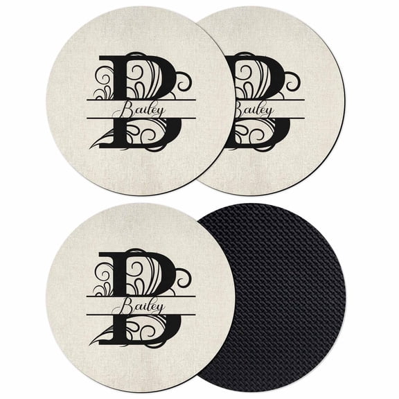 Letter B Coasters Set of 4, Soft Absorbent Coasters for Drinks, Monogram Words Non-Slip Cup Coaster Mat with Rubber Bottom for Home Kitchen Desk Coffee Bar Table Decor 4"