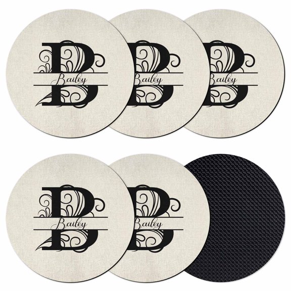 Letter B Coasters Set of 6, Monogram Words Absorbent Coasters for Drinks, Coaster for Bar Office Dining Coffee Table Accessories Decor, Non Slip Round Desk Coaster