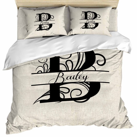 Letter B Duvet Cover Set, Monogram Words Soft Duvet Cover Queen Size Bedding Set 4 Pieces, 1 Quiltcover and 2 Pillowcases with Zipper, 1 Bed Sheet for All Seasons
