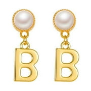 YIWULA Letter B Earrings Female Pearl Earrings Retro Temperament Earrings
