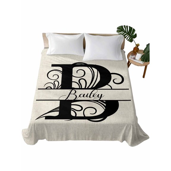 Letter B Flat Sheet Only Twin Size, Soft Breathable Bed Top Sheets for Mattress, Monogram Words Luxury Bedding Flat Sheets for Home Hotel Bedroom Bed Protection