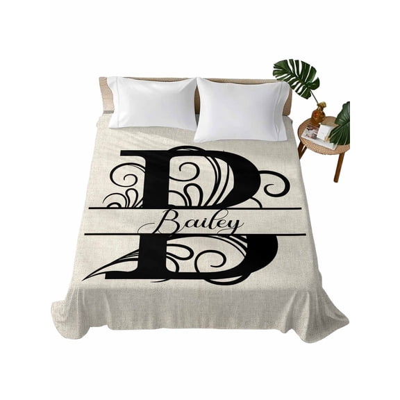 Letter B Flat Sheets Only California King Size, Soft Breathable Bed Top Sheets for Mattress, Monogram Words Luxury Bedding Flat Sheets for Home Hotel Bedroom Bed Protection