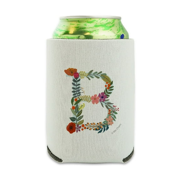 Letter B Floral Monogram Initial Can Cooler - Drink Sleeve Hugger Collapsible Insulator - Beverage Insulated Holder