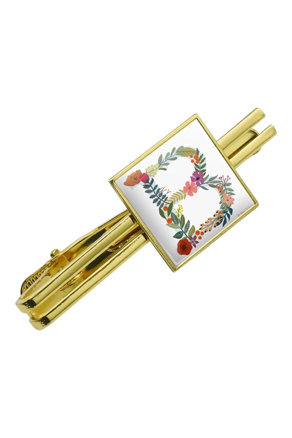 Letter B Floral Monogram Initial Square Tie Bar Clip Clasp Tack- Silver or Gold