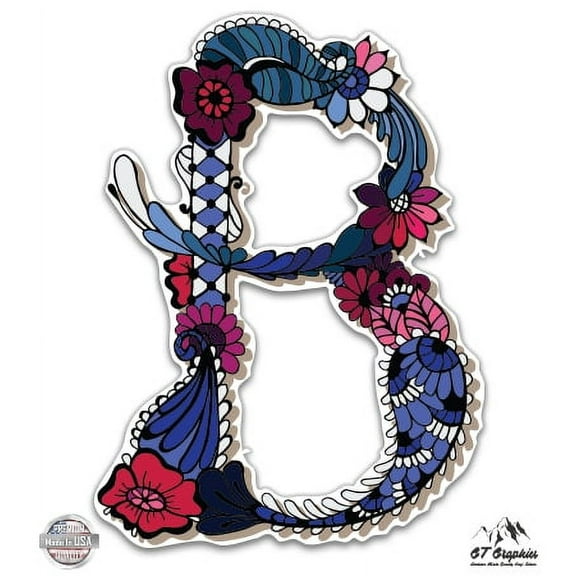 Letter B Floral Style - 5" Vinyl Sticker - For Car Laptop I-Pad - Waterproof Decal