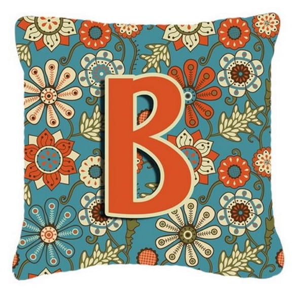 Letter B Flowers Retro Blue Canvas Fabric Decorative Pillow