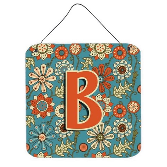 Letter B Flowers Retro Blue Wall and Door Hanging Prints