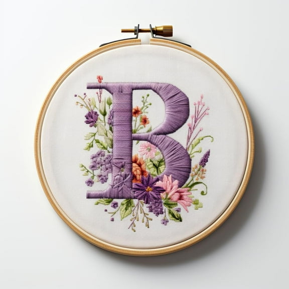Letter B in Flowers Stamped Cross Stitch Kits for Beginners Easy with Hoop 11CT Needlepoint Embroidery Counted Cross Stitch Kits Art Craft Wall Decoration 35x35cm(2)