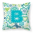 thumbnail image 1 of Letter B Flowers and Butterflies Teal Blue Fabric Decorative Pillow, 1 of 2