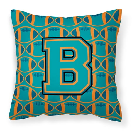 Letter B Football Aqua, Orange and Marine Blue Fabric Decorative Pillow