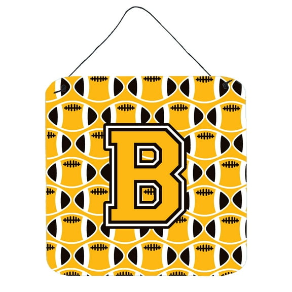 Letter B Football Black Old Gold and White Wall or Door Hanging Prints