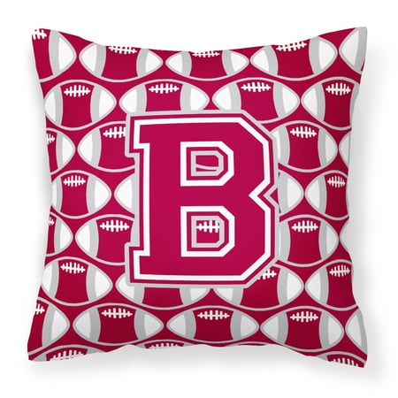 Letter B Football Crimson, grey and white Fabric Decorative Pillow