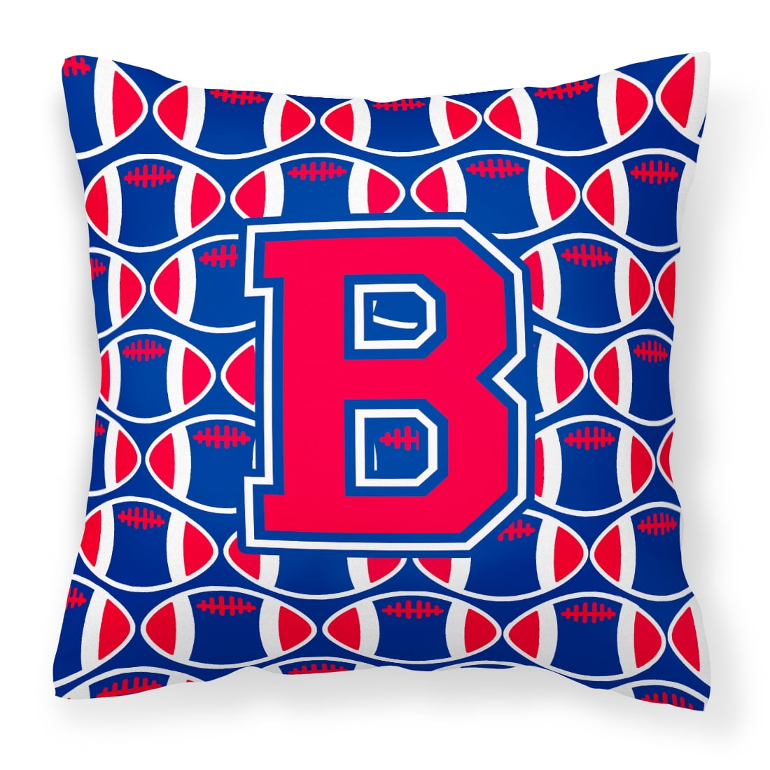 Letter B Football Harvard Crimson and Yale Blue Fabric Decorative Pillow
