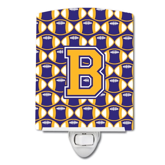 Letter B Football Purple and Gold Ceramic Night Light
