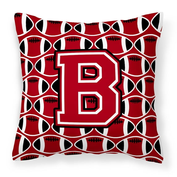 Letter B Football Red, Black and White Fabric Decorative Pillow