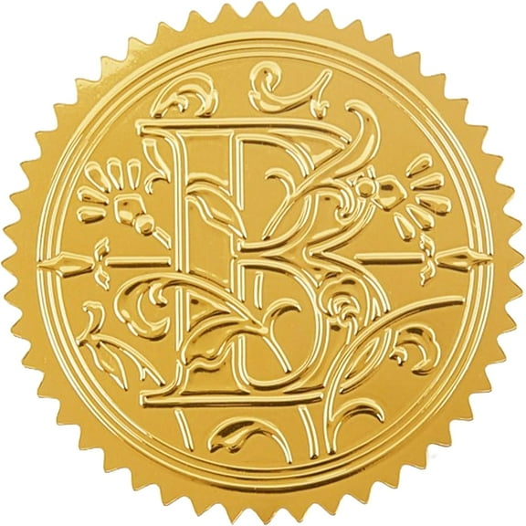 Letter B Gold Envelope Seals Stickers Certiifcate Seal 2 Inch Embossed Foil Adhesive Stickers Label DIY