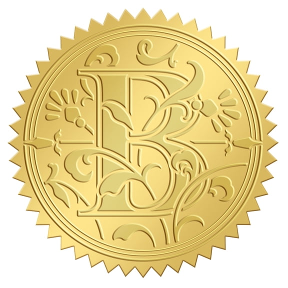 Letter B Gold Envelope Seals Stickers Certiifcate Seal 2 Inch Embossed Foil Adhesive Stickers Label DIY