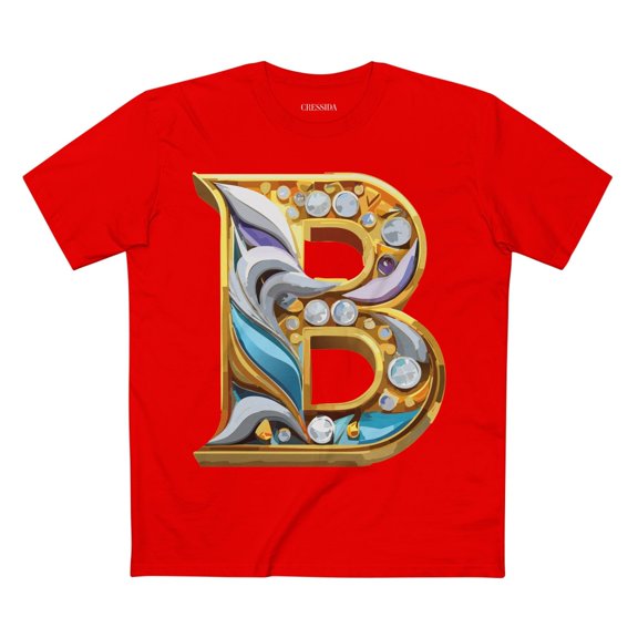 Letter B Graphic Design Tee Unisex 100 Cotton With Antique Gold Letters Artwork T-Shirt