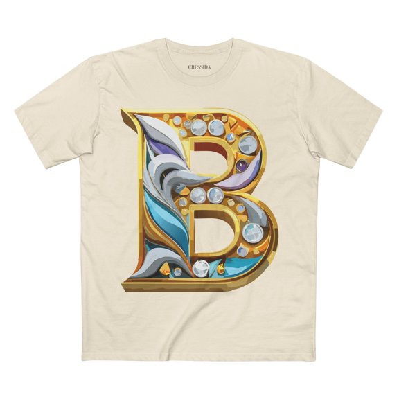 Letter B Graphic Design Tee Unisex 100 Cotton With Antique Gold Letters Artwork T-Shirt