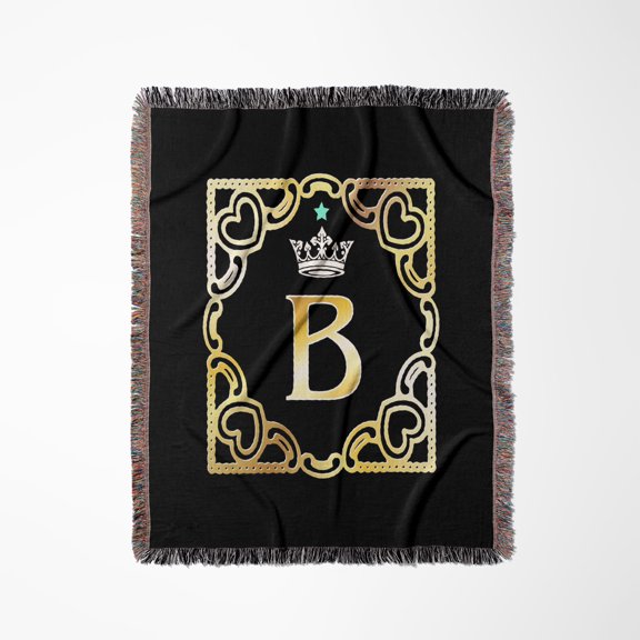 Letter B- Image Of Monogram With Crown And Blue Star- Not Metal Foil, Woven Blanket
