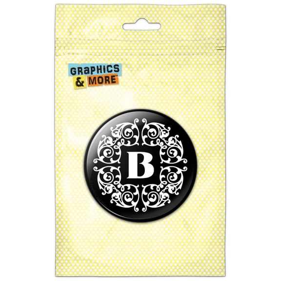 Letter B Initial Black White Scrolls Refrigerator Button Magnet
