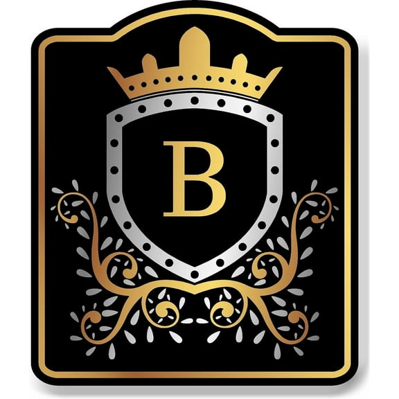 Letter B Initial Fancy Gold Crown BLACK Aluminum Composite Sign 15''x18''