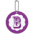thumbnail image 1 of Letter B Initial Flower Purple Round Luggage ID Tag Card for Suitcase or Carry-On, 1 of 1