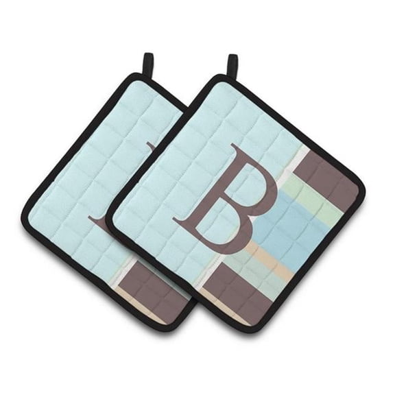 Letter B Initial Monogram - Blue Stripes Pair of Pot Holders - 7.5 x 3 x 7.5 in.