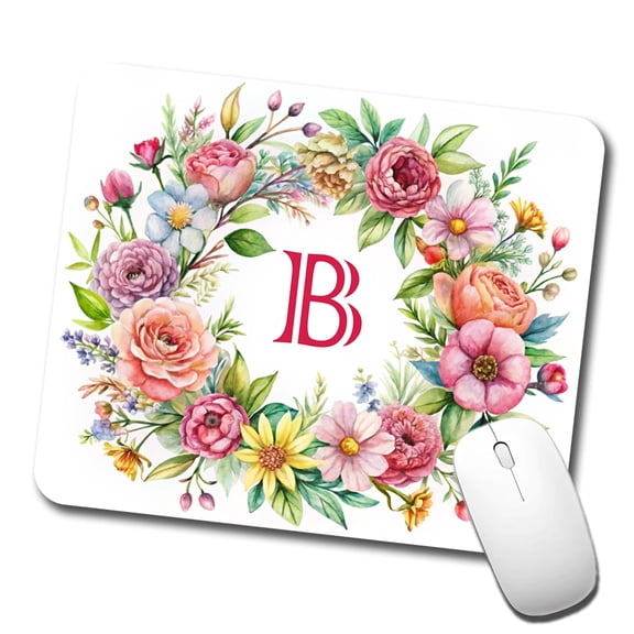 Letter B Initial Monogram Flowers Floral Mouse Pad Low Profile Gaming Mat