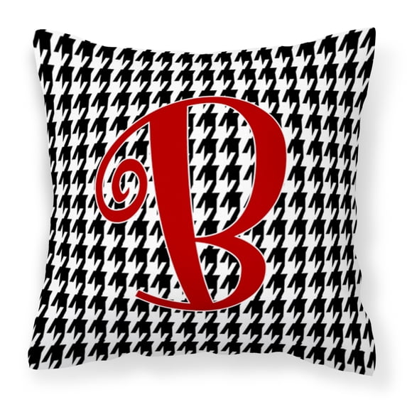 Letter B Initial Monogram - Houndstooth Black Fabric Decorative Pillow