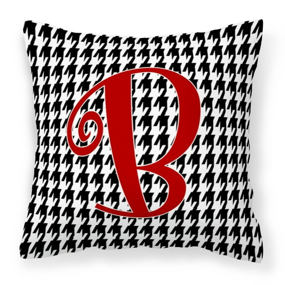 Letter B Initial Monogram - Houndstooth Black Fabric Decorative Pillow