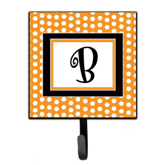 Letter B Initial Monogram - Orange Polkadots Leash or Key Holder