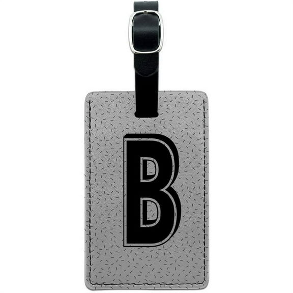 Letter B Initial Sprinkles Black White Leather Luggage ID Tag Suitcase Carry-On