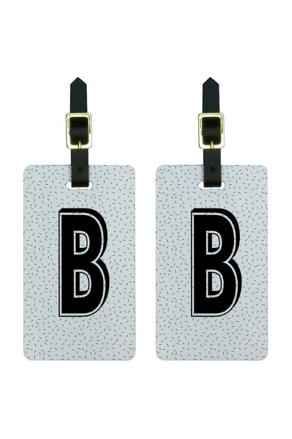 Letter B Initial Sprinkles Black White Luggage Tags Suitcase ID, Set of 2