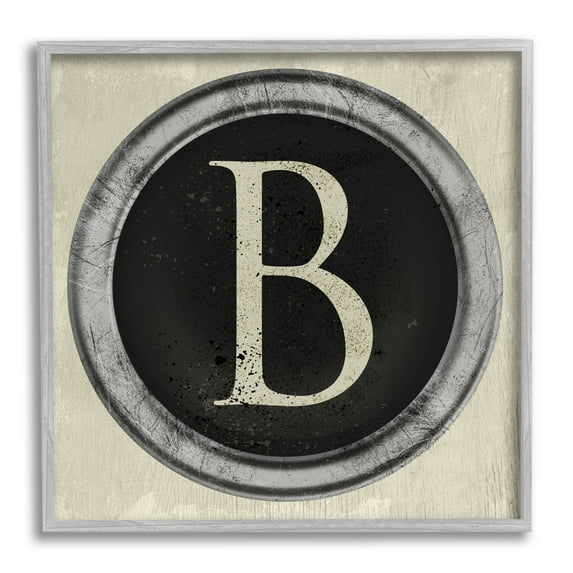 Letter B Initial Vintage Typewriter Key Shape Typography Framed Art Print Wall Art, 17x17