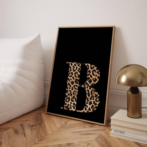 Letter B Leopard Wall Art Print Black Dorm Decor
