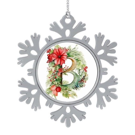 Letter B Monogram Initial Floral Watercolor Snowflake Pewter Christmas Ornament Personalized Gift Monogram Christmas Ornament Keepsake for New Year's Christmas Winter Party Decoration