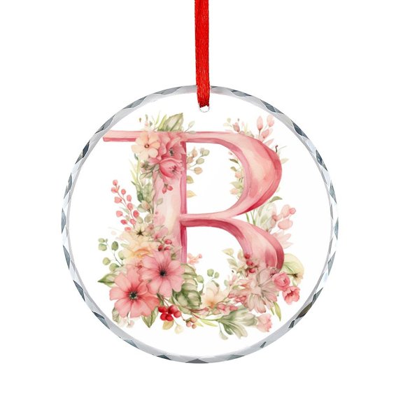 Letter B Monogram Letter Floral Watercolor Glass Christmas Ornament Personalized Family Last Name Holiday Ornaments Xmas Tree Decorations