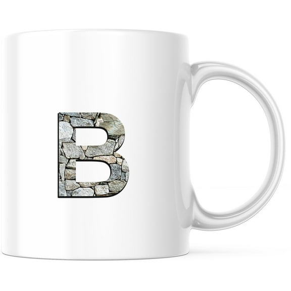 Letter B Mug - Stone Pattern Alphabet Coffee Mug - Unique Initial Gift Idea - Personalized Custom Tea Mug - 11 Ounce Novelty Coffee Cup - WMUG0248