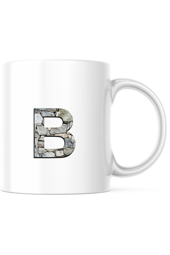 Letter B Mug - Stone Pattern Alphabet Coffee Mug - Unique Initial Gift Idea - Personalized Custom Tea Mug - 11 Ounce Novelty Coffee Cup - WMUG0248