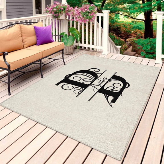 Letter B Outdoor Rug for Patio/Deck/Porch, Non-Slip Large Area Rug 4 x 6 Ft, Monogram Words Indoor Outdoor Rugs Washable Area Rugs, Reversible Camping Rug Carpet Runner